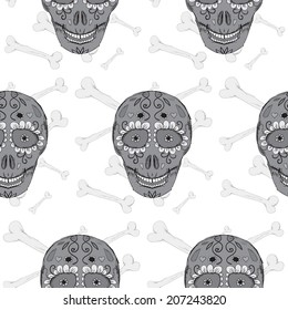 Seamless pattern skull with bones