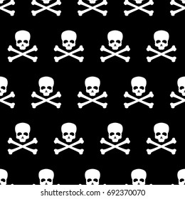 Seamless pattern with skull and bones. Jolly Roger. Image for wrapping paper. Poison icon. Vector illustration