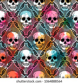 Seamless pattern with skull. Can be used as background, packaging paper, cover, fabric and etc. Freehand drawing