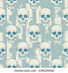 Seamless pattern with skull. Can be used as background, packaging paper, cover, fabric and etc. Freehand drawing