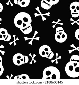 Patrón sin foco con cráneo y huesos cruzados. Fondo de Halloween, papel de envoltura, textiles