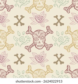 Seamless pattern with skull and crossbones. Vector illustration.