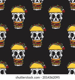 Seamless Pattern Skull Eating Burger Taco Stock Vector (Royalty Free ...