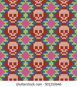Seamless pattern with skull and ethnic mexican elements. Day of the dead, a traditional holiday in Mexico. For postcard or celebration design. Traditional Latin American patterns and ornaments