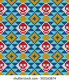 Seamless pattern with skull and ethnic mexican elements. Day of the dead, a traditional holiday in Mexico. For postcard or celebration design. Traditional Latin American patterns and ornaments