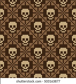 Seamless pattern with skull and ethnic mexican elements. Day of the dead, a traditional holiday in Mexico. For postcard or celebration design. Traditional Latin American patterns and ornaments