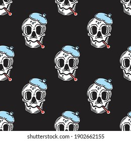 Seamless pattern of skull with fever using a thermometer, .eps