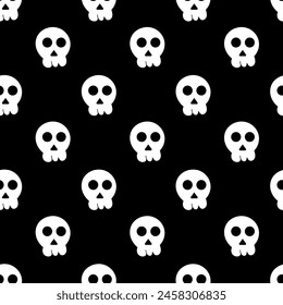 Seamless pattern with skull. Halloween background. Goth black style. Vector flat illustration.