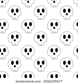 Seamless pattern with skull. Halloween background. Goth black style. Vector flat illustration.