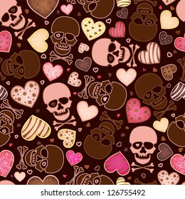 seamless pattern with skull and  heart