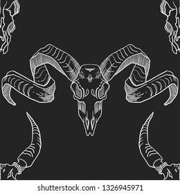 Seamless pattern. Skull with horns. Vector illustration. Print for Halloween.
