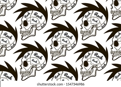 seamless pattern skull with Iroquois, rock
