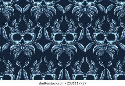 seamless pattern of skull and leaf. good for textile fabric and wall background