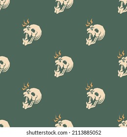 Seamless pattern of skull with lightning spark