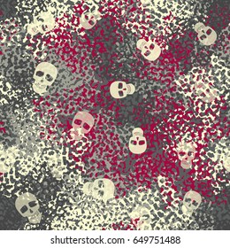 Seamless pattern. The skull on the background of a camouflage pattern. Brutal background. Beige, gray, pink.