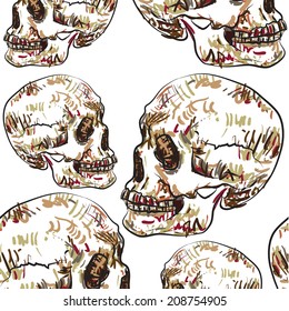 Seamless pattern of skull on white background