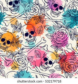 Seamless pattern and skull