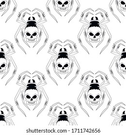 Seamless pattern, skull spider, vector illustration