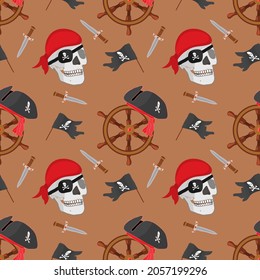 Seamless pattern with skull, steering wheel and dagger. Suitable for fabric, textile, wrapping, wallpaper.