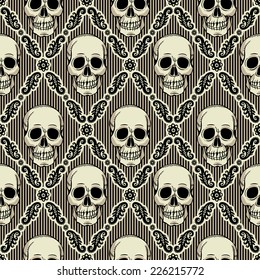 Seamless pattern with skull. Vintage wallpaper.
