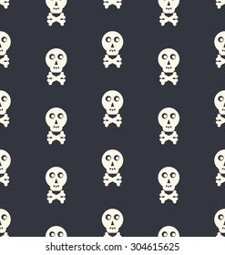 Seamless Pattern Skull White on Black Backdrop - vector