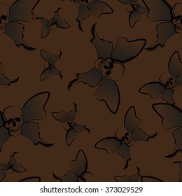 Seamless pattern of a skull with wings.