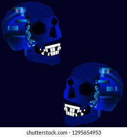 Seamless pattern with skulls.  Abstract modern graphic elements. Dynamical blue colored forms. Gradient 3d abstract illustration with bright shapes
