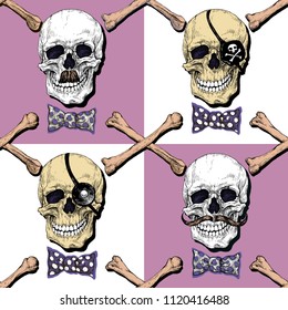 Seamless pattern, skulls with accessories for disguise - vector illustration