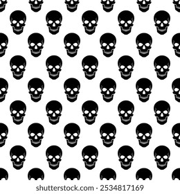 seamless pattern skulls with background white and black nature death texture illustration skeletal art modern horror repeat eps vector