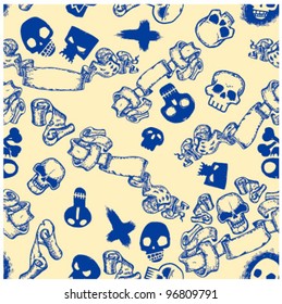 seamless pattern of skulls and banners