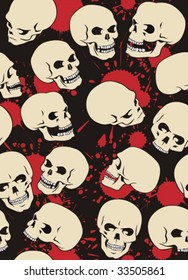Seamless pattern with skulls and blood drops.