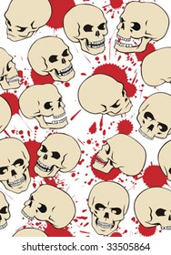 Seamless pattern with skulls and blood drops.