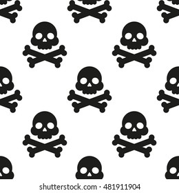 Seamless pattern with skulls and bones. Skulls and crossbones isolated on white background. Pirate seamless pattern. Halloween background