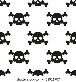 Seamless pattern with skulls and bones. Skulls and crossbones isolated on white background. Pirate seamless pattern. Halloween background
