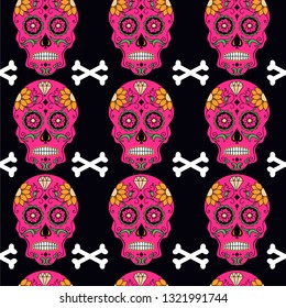 Seamless pattern with skulls and bones. Day of Dead. Mexican holiday. Vector illustration.