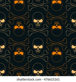 Seamless pattern of skulls and bones for Halloween