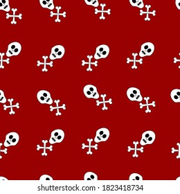 Seamless pattern with skulls and bones on a red background