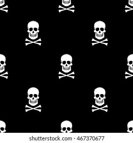 Seamless pattern with skulls and Bones on a black background. Vector Illustration