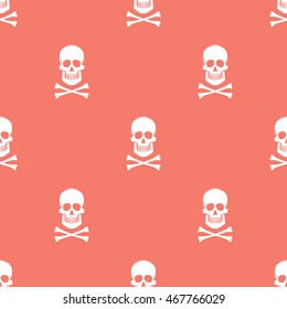 Seamless pattern with skulls and Bones on a peach echo background. Vector Illustration