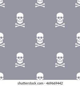 Seamless pattern with skulls and Bones on a lilac grey background. Vector Illustration