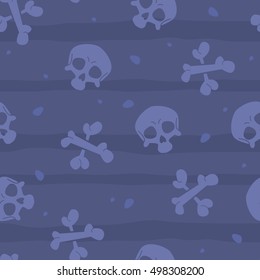 Seamless pattern with skulls and bones on dark blue background