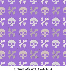 Seamless pattern with skulls and bones on purple background