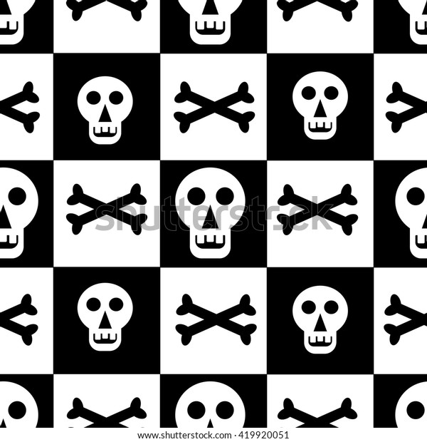 Seamless Pattern Skulls Bones On Black Stock Vector (Royalty Free ...