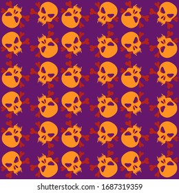 Seamless pattern with skulls and bones. Ornamental background. Vector colorful illustration. Endless texture.