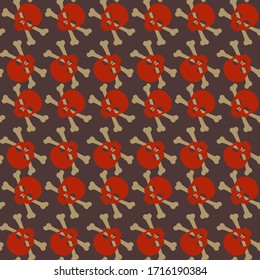 Seamless pattern with skulls and bones. Ornamental background. Vector colorful illustration. Endless texture.