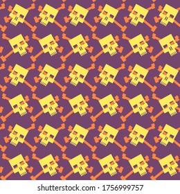 Seamless pattern with skulls and bones. Ornamental background. Vector colorful illustration. Endless texture.