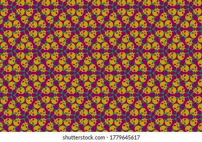 Seamless pattern with skulls and bones. Ornamental background. Vector colorful illustration. Endless texture.
