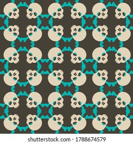 Seamless pattern with skulls and bones. Ornamental background. Vector colorful illustration. Endless texture.