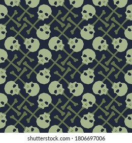 Seamless pattern with skulls and bones. Ornamental background. Vector illustration. Endless texture.
