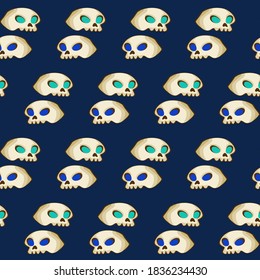 Seamless pattern with skulls, cartoon skulls on the theme of Halloween